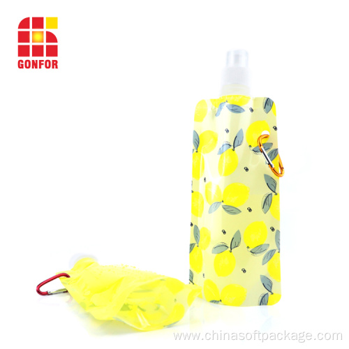 Flexible foldable water bottle with carabiner BPA free